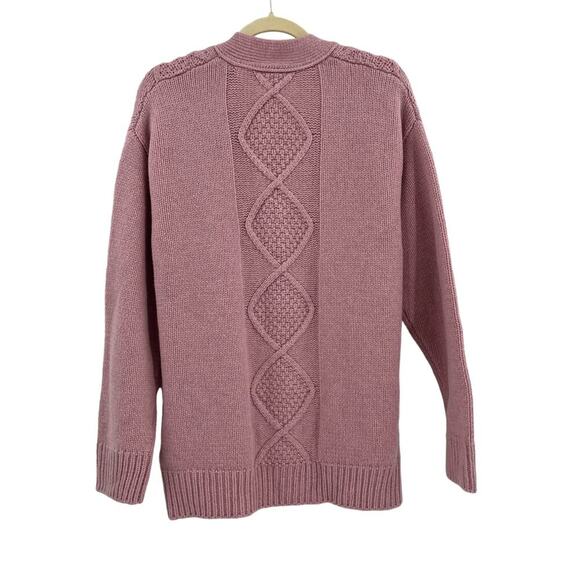 ATM Anthony Thomas Melillo Cable Knit Cardigan Sweater Pink Wool Button Med NEW - Picture 7 of 9